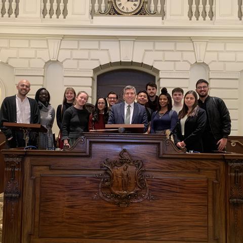 Students pose in Massachusetts State Capital 